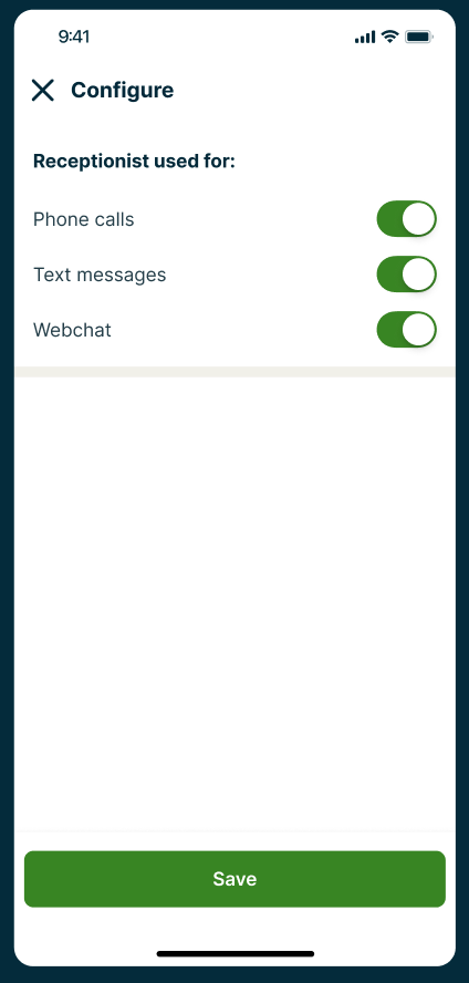 A screenshot showing the Configure screen in the Jobber app.