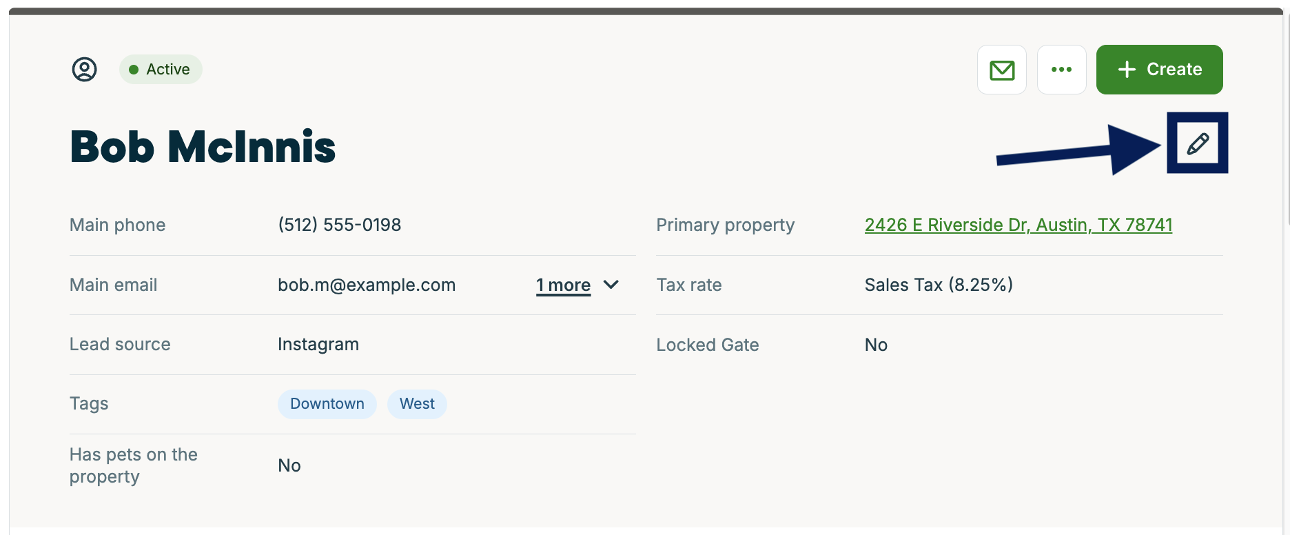 A screenshot showing the pencil icon edit button for the client details section of a client's profile.