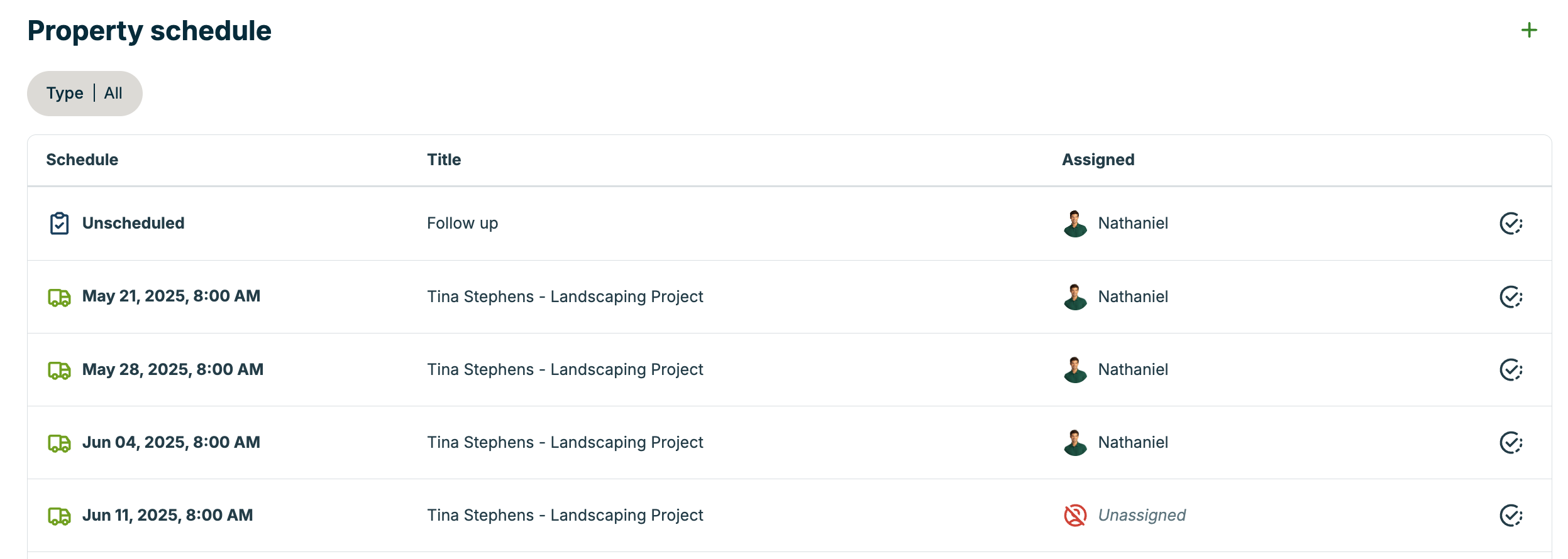 A screenshot showing the property schedule section of the property details page.