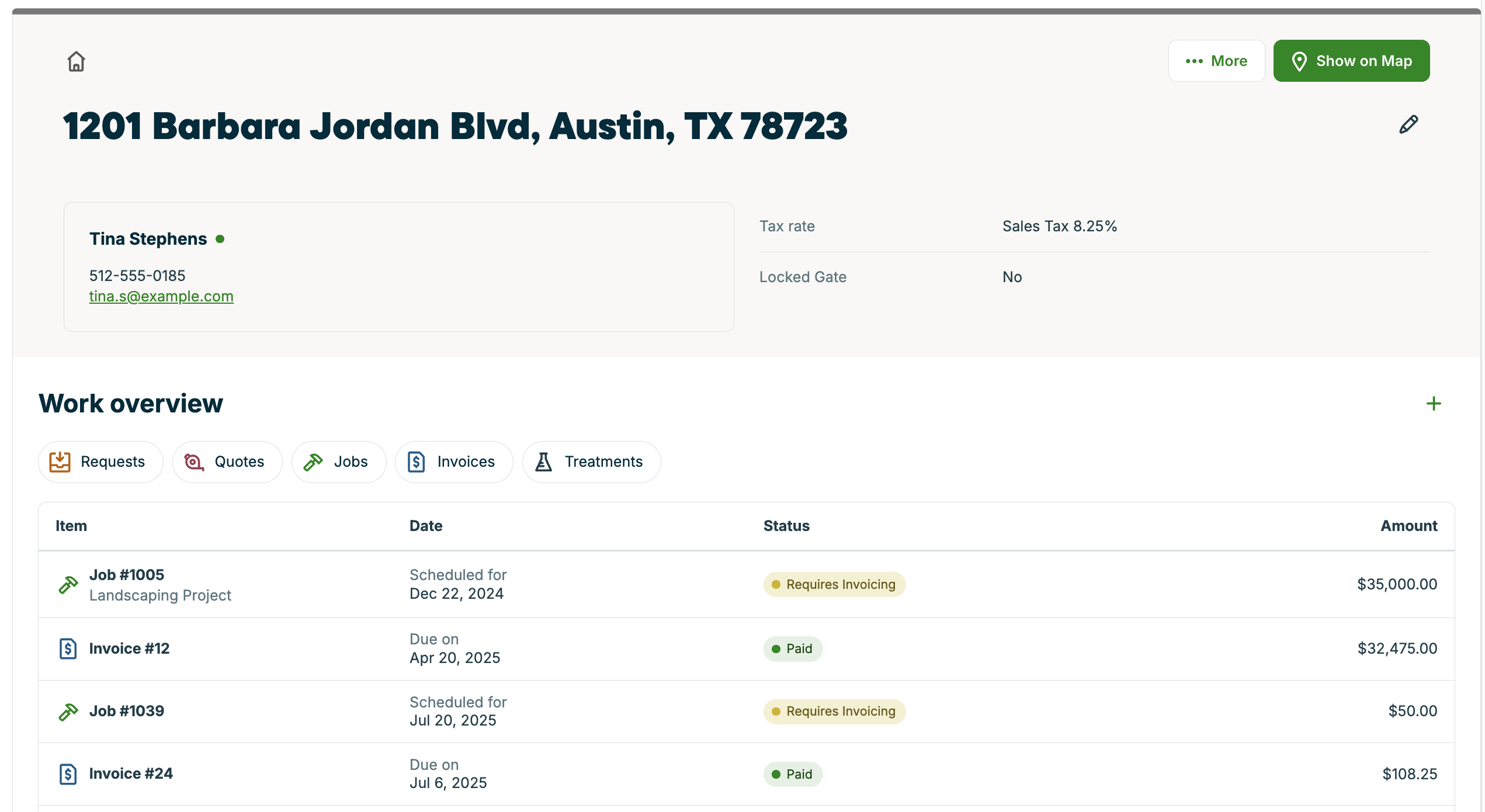 A screenshot showing the Work overview section of the property details page.