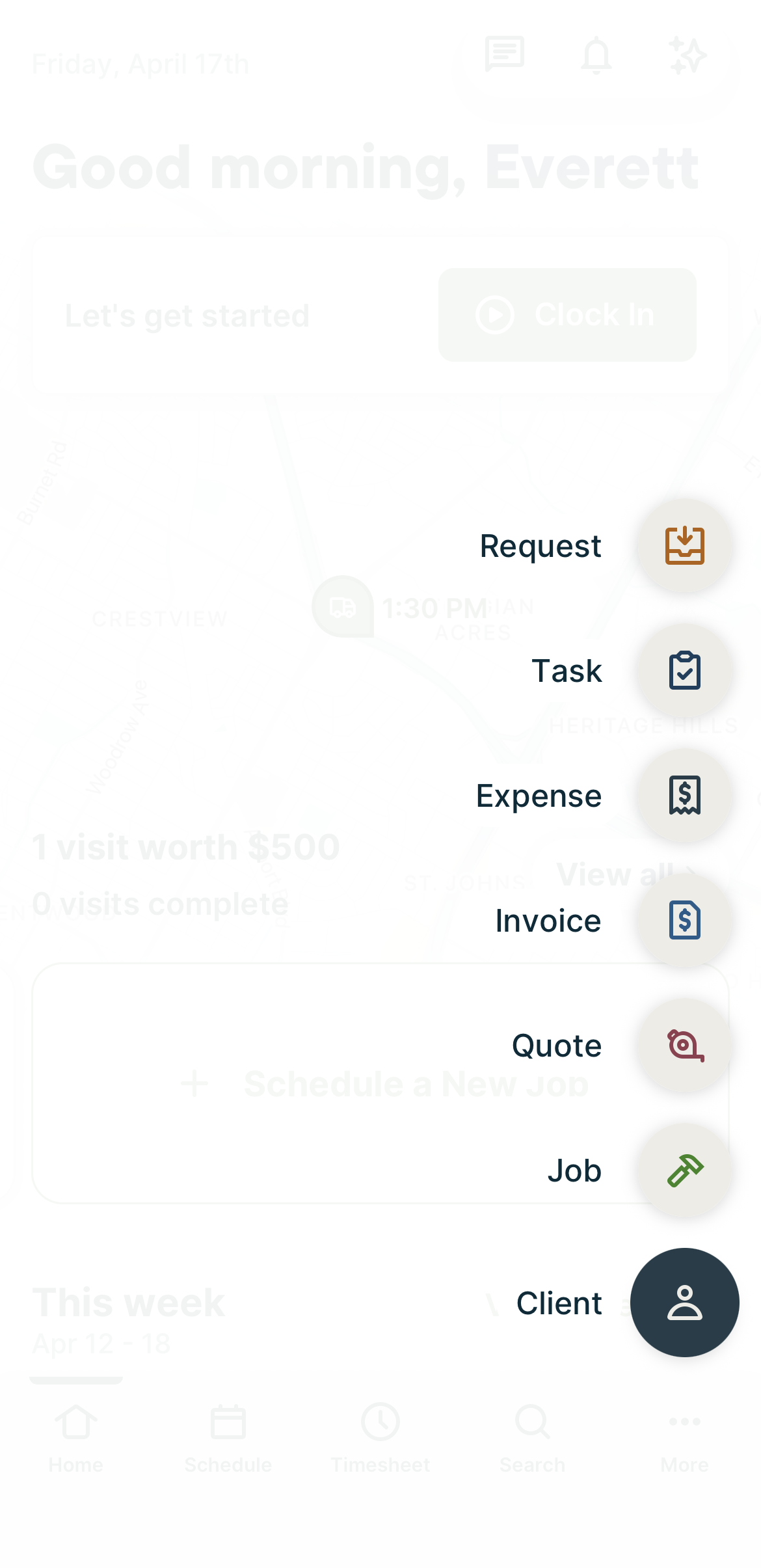 A screenshot showing the quick create menu.