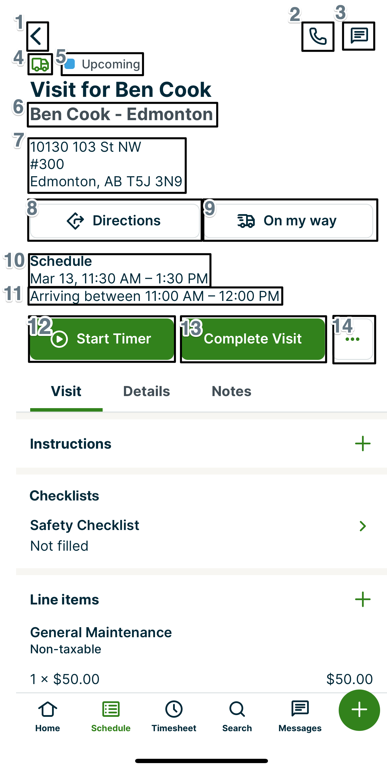 A screenshot illustrating the visit options.