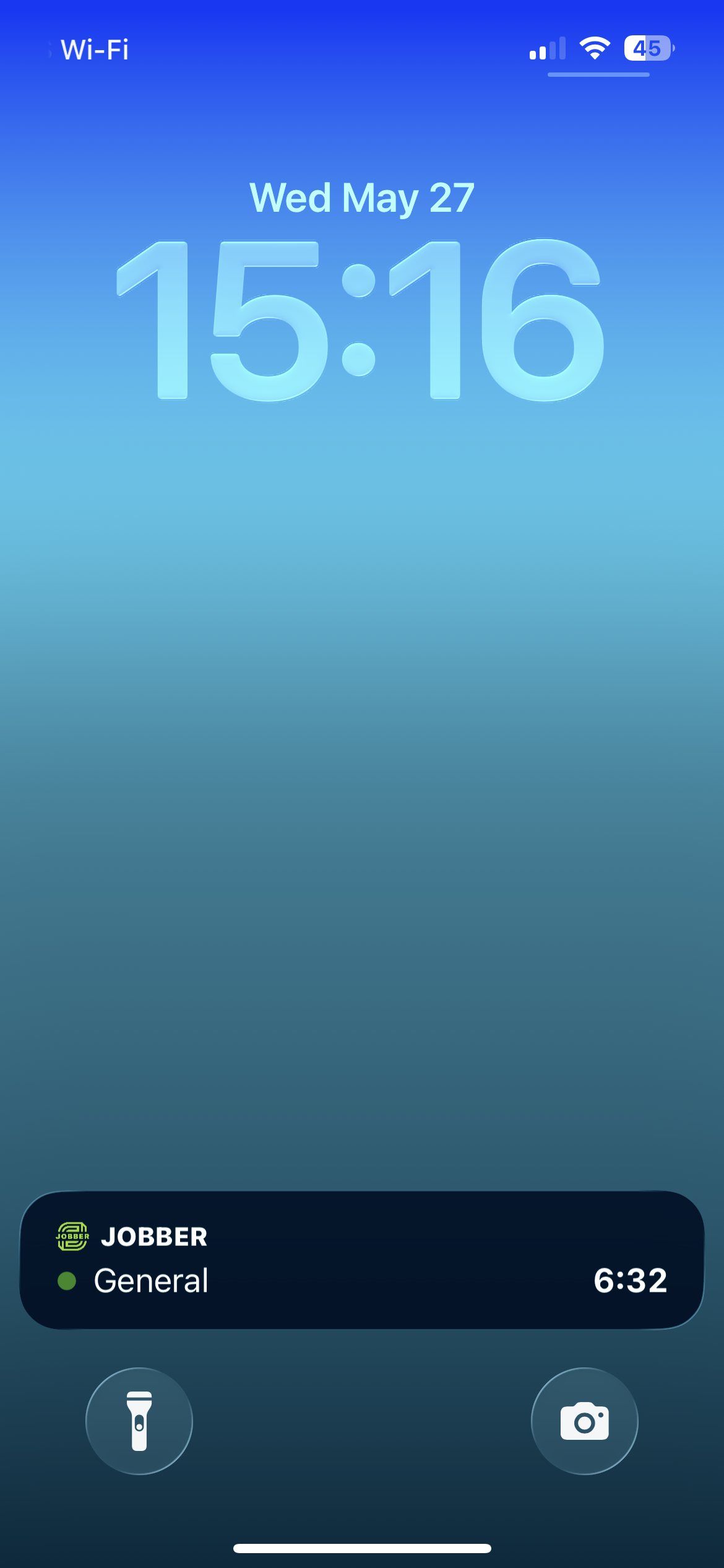 A screenshot of an iPhone lock screen with a Live Activities general timer showing. 
