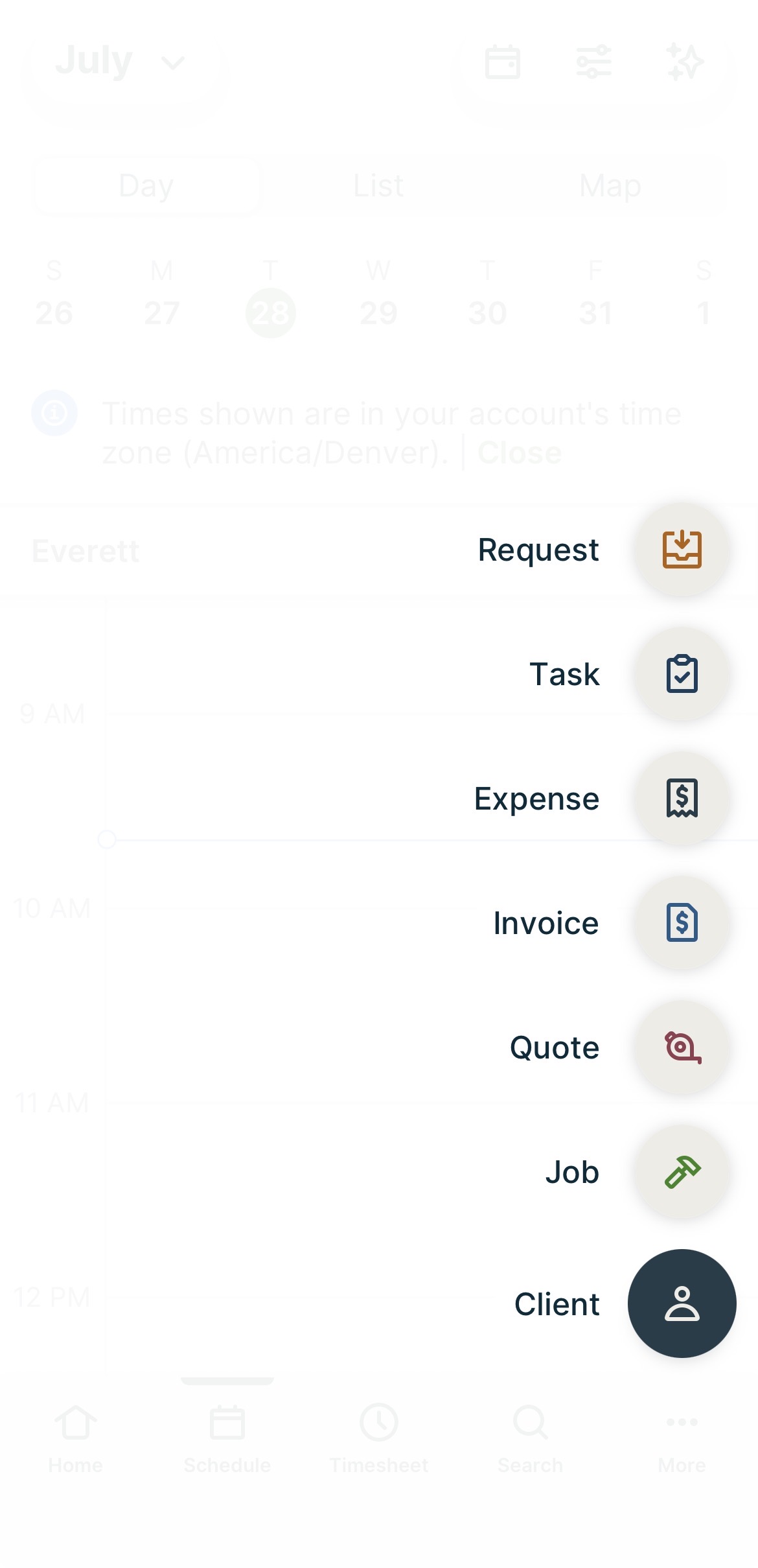 A screenshot showing the quick create menu.