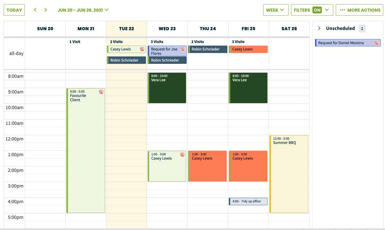 week view of the calendar