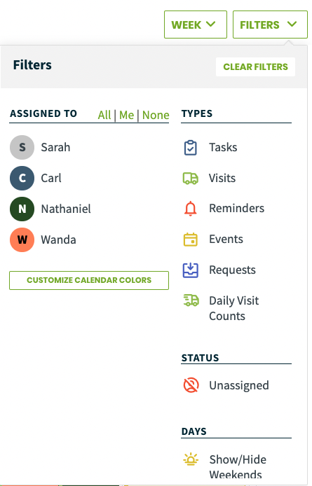 Filter drop down menu