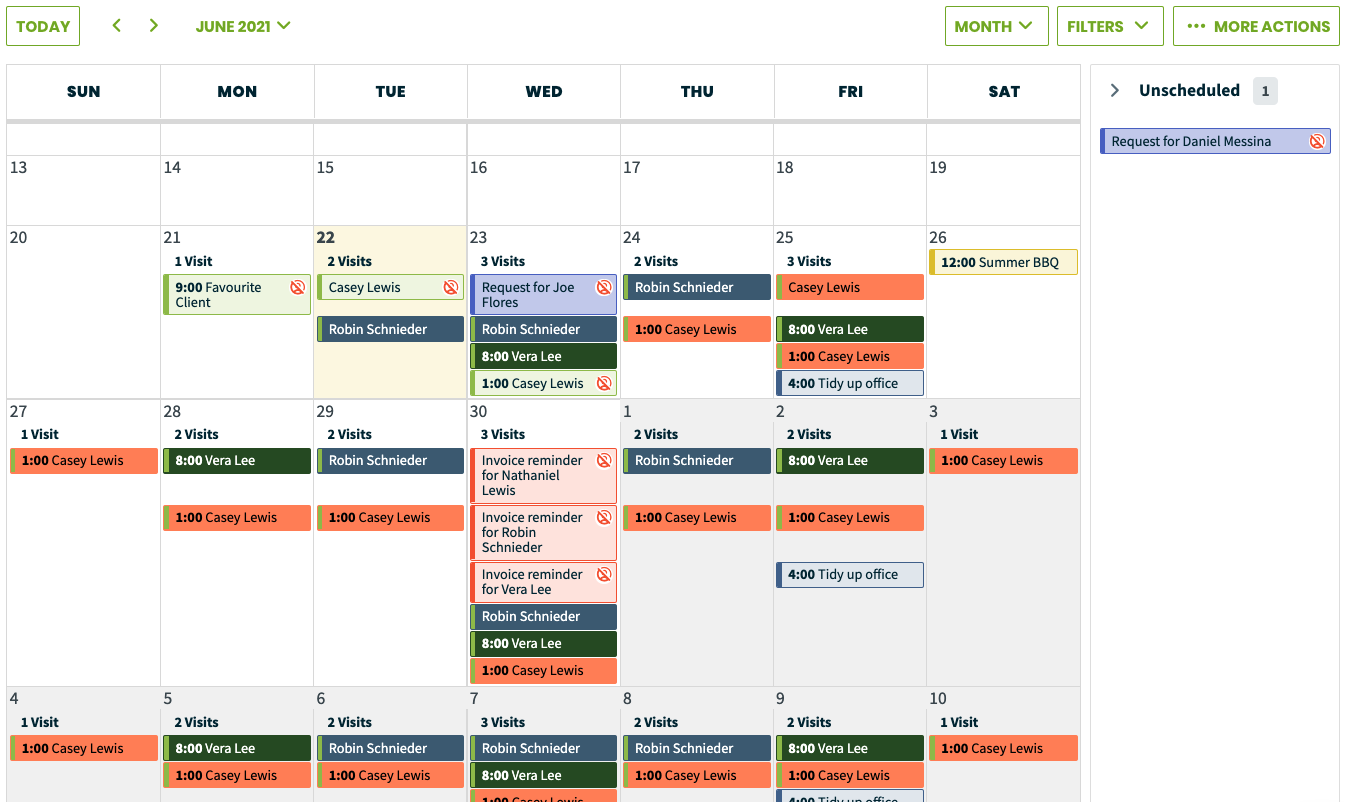 month view of the calendar