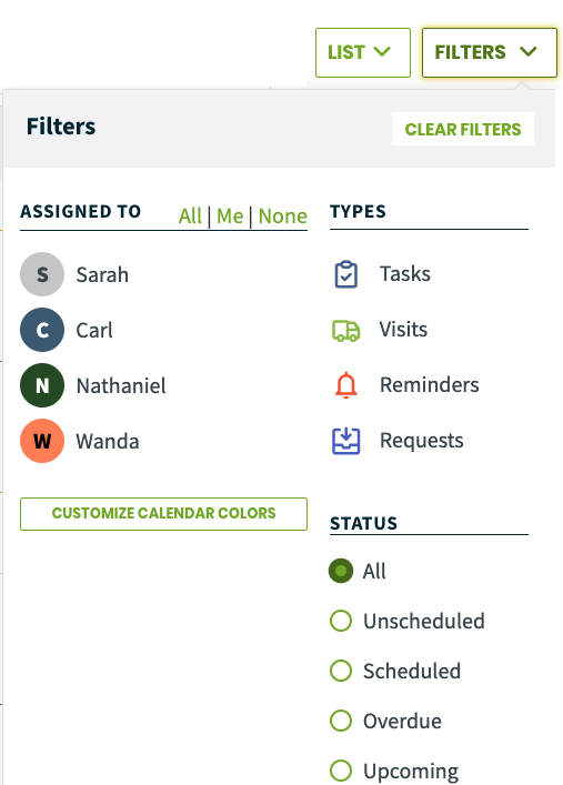 schedule filters.