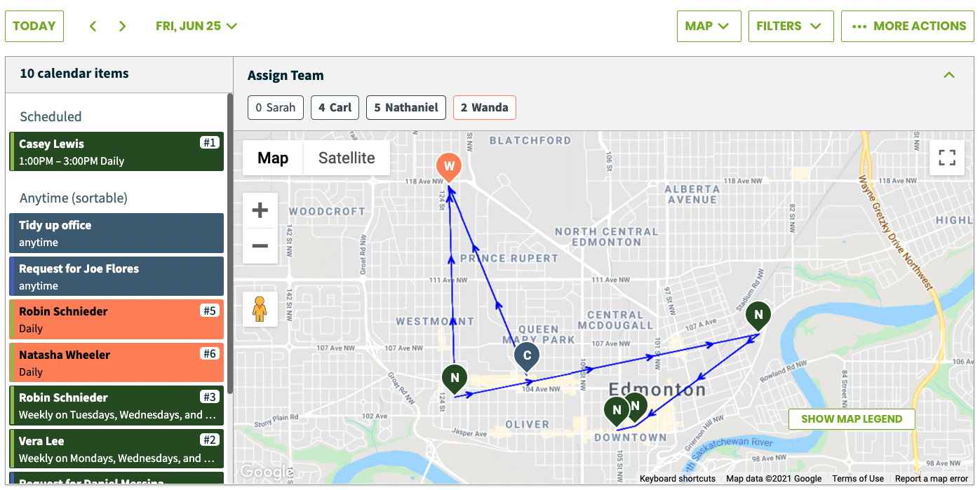 map view of the schedule.