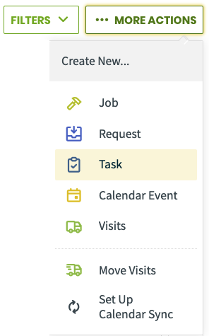 More Actions menu with tasks highlighted