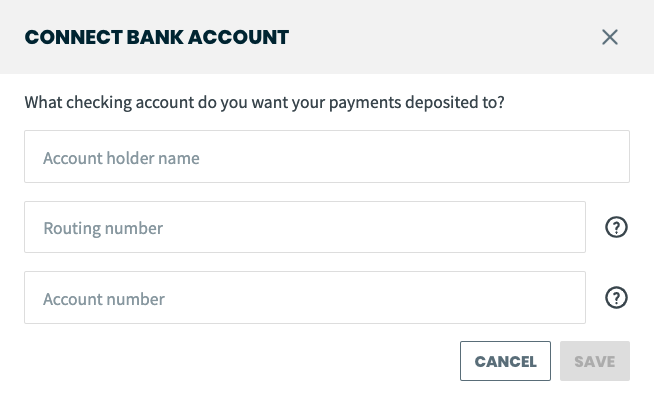 Form to enter your name, transit number, and account number