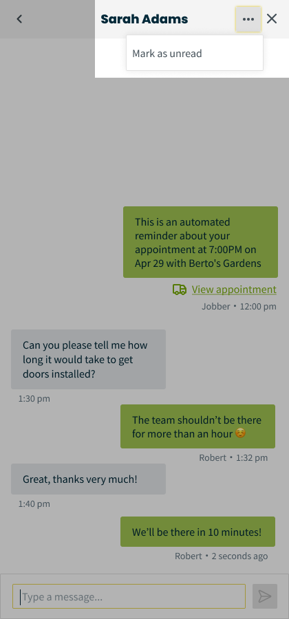 drop-down options to mark the message unread