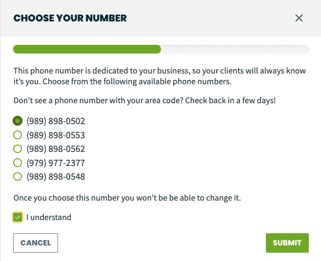 phone number options to select from
