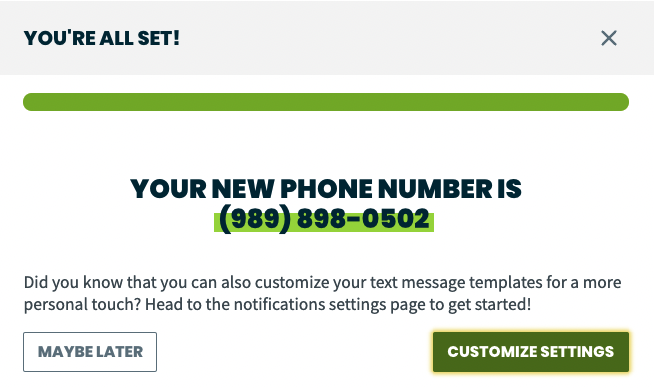 confirmation of your new phone number