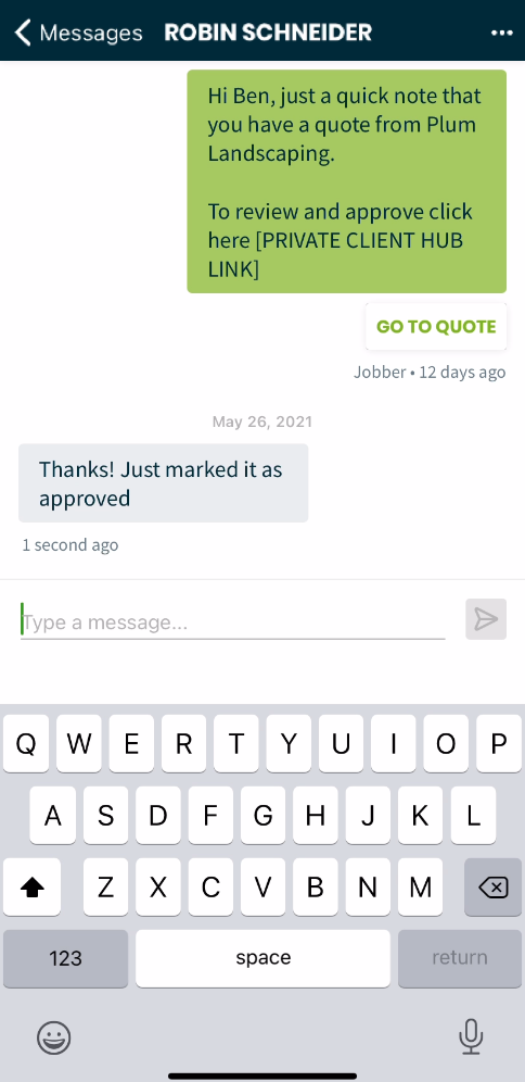 Text conversation with a client