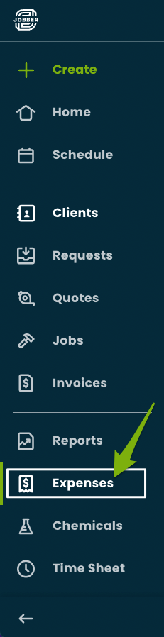 side navigation with an arrow pointing to expenses from the list