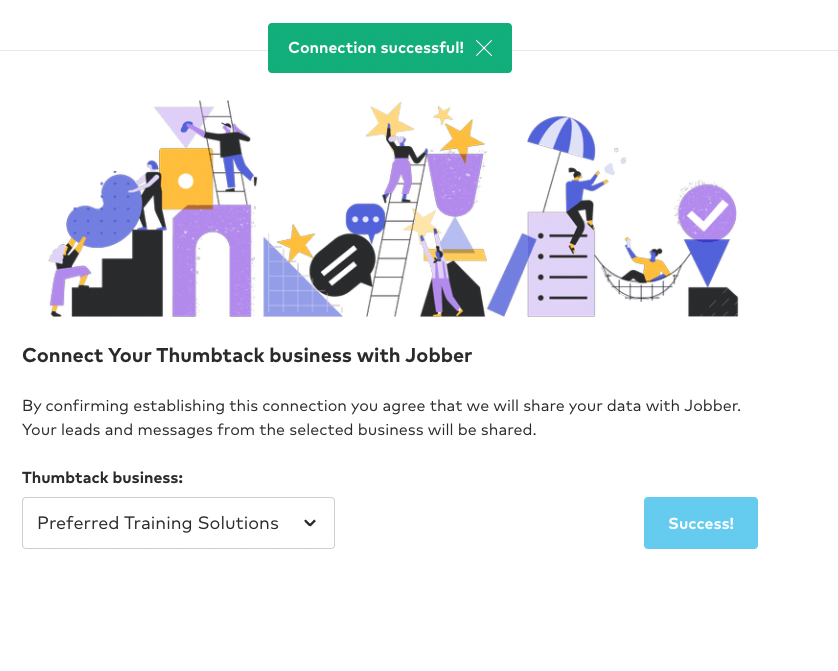 Prompt in Thumbtack to confirm the connection with Jobber