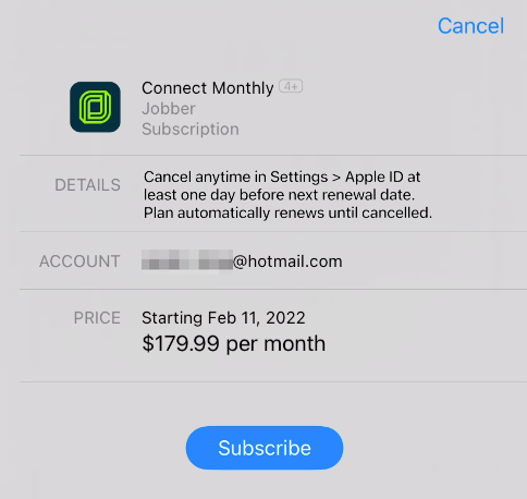 Confirmation from the app store that you'd like to subscribe to this plan