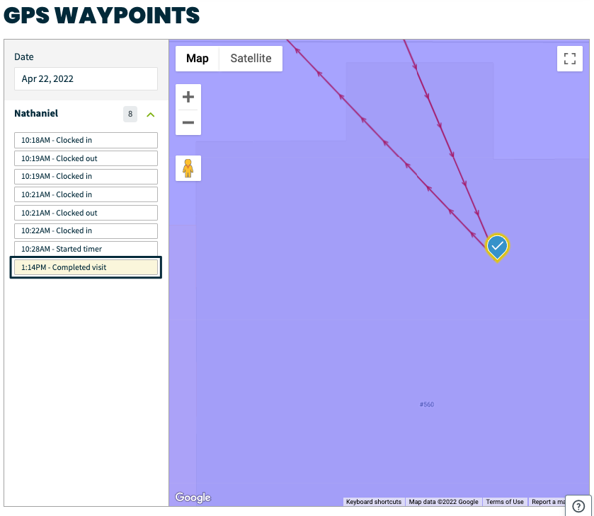 highlighted waypoint with the information about the waypoint highlighted on the sidebar
